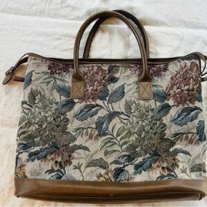 Vintage Floral Tapestry Verdi Tote with Brown Leather Trim